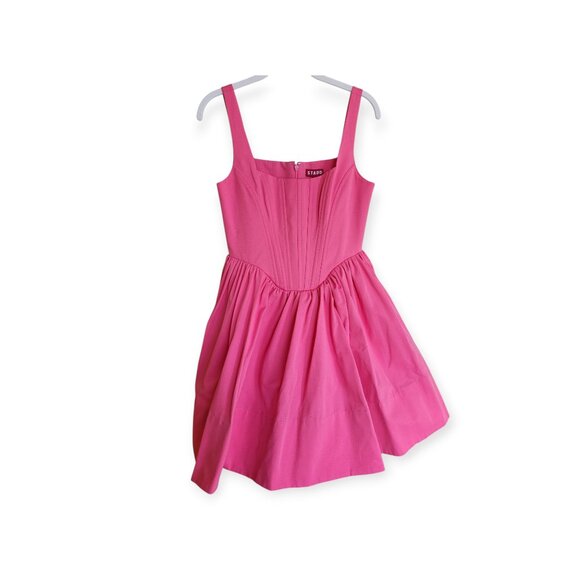 STAUD Landscape Corset Mini Dress in Lollipop Pink Size 2 Cotton Blend NWOT - Picture 4 of 14